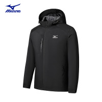 Mizuno 美津浓 户外夹克风衣男女同款加绒连帽防风防水秋季情侣款梭织外套 黑色