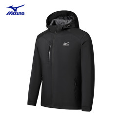 Mizuno 美津浓 户外夹克风衣男女同款加绒连帽防风防水秋季情侣款梭织外套 黑色