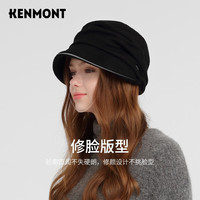 KENMONT 卡蒙 km-2782 显脸小羊毛呢鸭舌贝雷帽女秋冬英伦百搭蓓蕾帽棉质内里 黑色