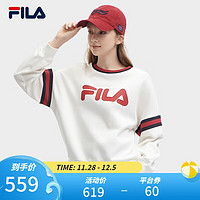 斐乐 FILA 女子针织套头衫时尚休闲宽松圆领卫衣 云菇白-WT 160/80A/S