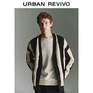 URBAN REVIVO UR冬男装潮牌高街设计感撞色小小织针织开衫UMF930034 黑色 S