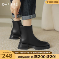 达芙妮（DAPHNE）20款圆头厚底显高显瘦时装靴休闲简约短靴女 黑色单里 37