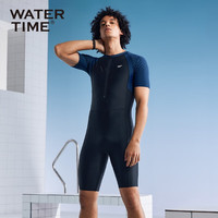 WATERTIME/水川 泳衣男连体套装速干男士泳裤专业训练泳装冲浪服男游泳装备 黑蓝色-连体 XXL