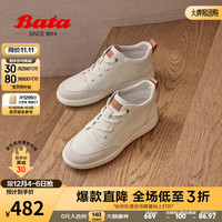 Bata休闲鞋女2024春季商场牛皮通勤百搭时尚高帮板鞋VTU04AM4 米白 36