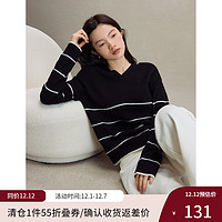 自巧(ZIQIAO)小个子复古慵懒黑白条纹毛衣女冬v领套头针织上衣 黑白条纹 1