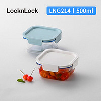 LOCK&LOCK 清新简约微波炉加热材质密封冰箱厨房收纳玻璃保鲜盒 LNG214MIT 薄荷蓝 500ML
