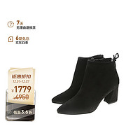 Stuart Weitzman/SW女士MIMIGRANDIOSE系列简约显瘦粗跟高跟尖头短靴 黑色35.5