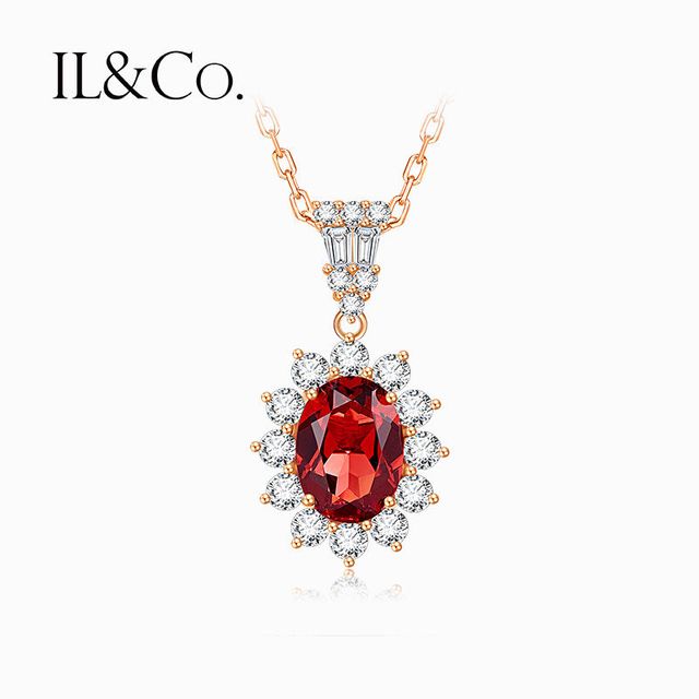 IL&CO ILCO尤珂 1克拉石榴石项链银925宫廷风戴妃款吊坠彩宝项链网红
