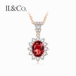 IL&CO ILCO尤珂 1克拉石榴石项链银925宫廷风戴妃款吊坠彩宝项链网红