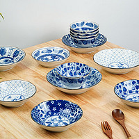 美浓烧（Mino Yaki）日式复古古染蓝绘·好时光系列碗盘饭碗餐具套装 千秋岁小盘 【16.5cm*4.0cm】