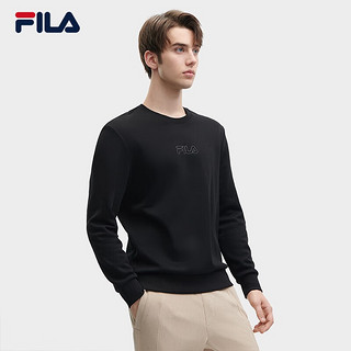 FILA 斐乐男子针织套头衫时尚简约基础加绒卫衣 正黑色-BK 165/88A/S