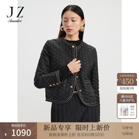 Juzui 玖姿 ·安娜蔻轻奢绗缝小香风镶边纽扣H型羽绒服女2024春季 素黑 S