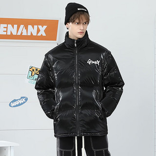 闪电潮牌（GENANX）冬季羽绒外套一衣两穿亮面免洗可拆卸袖子羽绒马甲 黑色 XXL