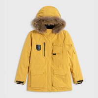 GUESS 秋女士纯色连帽毛领字母LOGO派克羽绒服
