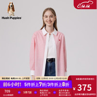 Hush Puppies暇步士女装2024春季经典细格纹美式休闲拼接衬衫 328红白 M