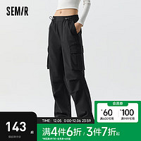 森马（Semir）休闲裤女高街纯色阔腿裤盐系2024春酷飒风工装裤ins潮流 黑色90001 160/66A/M