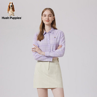 Hush Puppies暇步士女装2024春亚麻混纺美式复古休闲长袖衬衫 117淡紫 XS