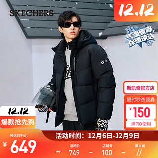 斯凯奇（Skechers）男子冬季保暖防脏抗菌舒适百搭羽绒服梭织连帽羽绒外套 碳黑/0018 L