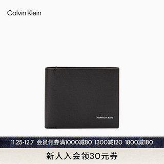 Calvin Klein  Jeans男士真皮荔枝纹商务牛皮多卡位对折短款钱包礼物HP1631 001-黑色 ST