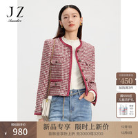 玖姿·安娜蔻【红运红韵】花纱香风H型垫肩休闲外套女2024春季 格大红 2XL