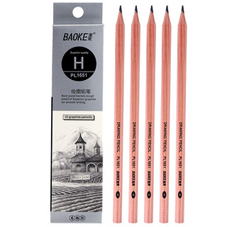 PLUS会员：BAOKE 宝克 PL1651 办公绘图美术铅笔 绘画素描学生铅笔 多灰度 H 12支