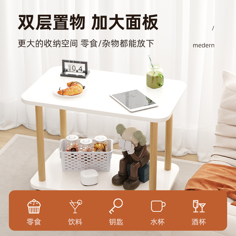 简易家用可移动茶几带轮小边几置物架沙发边柜茶桌角几边桌床头柜