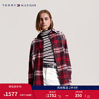 TOMMY HILFIGER女羊毛混纺刺绣格纹宽松毛呢保暖衬衫外套WW0WW40261 红色格子0QM 38