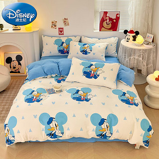 迪士尼（Disney）水洗棉四件套2023全棉卡通被罩宿舍床单被套床上三件套 你好唐老鸭 1.2m床【被套+床单+枕套*1】