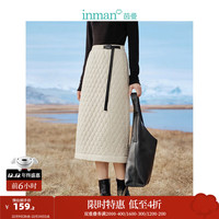 茵曼（INMAN）菱格间棉半身裙冬季女装纯色松紧高腰A字长裙 卡其色 S