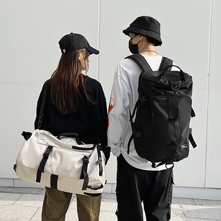 IROYA 旅行包大容量短途出差双肩包男背包单肩手提运动行李包斜挎包 黑色