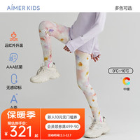 爱慕儿童(AIMER KIDS)秋冬3A抑菌无感印标女童九分打底裤运动外穿打底远红外小热皮 冬日繁花 110