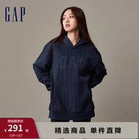 Gap男女装冬季2023LOGO碳素软磨抓绒卫衣841193运动连帽衫 海军蓝 165/84A(XS)亚洲尺码