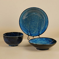 美浓烧 Mino Yaki）日本蓝天目碗碟盘餐具套装日式和风陶瓷餐具组合 18件套