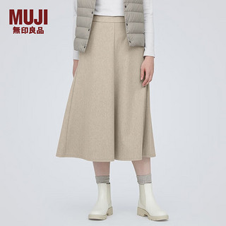 无印良品（MUJI）女式 弹力起毛 宽摆裙 休闲中长款A字半身裙子女款 BE1P4C3A 浅米色 XS(150/58A)