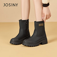 JOSINY 卓诗尼 时装靴女百搭冬季正装靴英伦靴短筒平跟高跟显瘦女靴 黑色 40