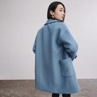 丽丽 LILY热销秋冬柔软羊毛复古纯色宽松气质中长毛呢大衣女外套