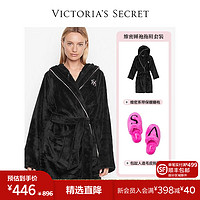 维多利亚的秘密（Victoria's Secret） 时尚保暖舒适系带睡袍家居服拖鞋套装 黑夜精灵 M/L+M（37-38）