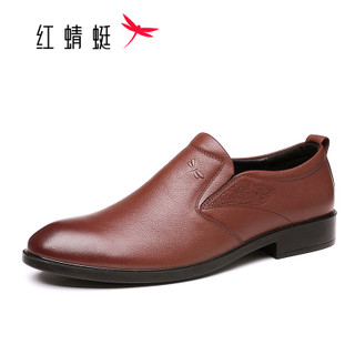 红蜻蜓 RED DRAGONFLY皮鞋男鞋春季商务休闲鞋牛皮透气休闲皮鞋时尚英伦风套脚软面正装鞋男生鞋子