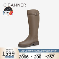 C.BANNER千百度棕色美拉德长靴女鞋增高骑士靴高筒靴加绒 卡其色(绒里) 34