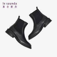 莱尔斯丹 le saunda冬时尚英伦圆头粗跟切尔西靴短筒女靴烟筒靴4T39002 黑色 BKL 37