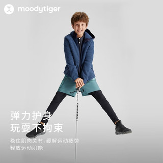 moodytiger加绒运动裤男童裤子23年冬保暖排汗假两件紧身裤|小暖阳 炭黑色 110cm