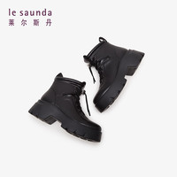 莱尔斯丹 le saunda商场同款时尚圆头美拉德厚底短筒马丁女靴女鞋4T56701 黑色 BKL 37