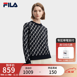 FILA【高圆圆同款】 斐乐女子织衫2023冬爱心满印休闲毛衣 传奇蓝-NV 170/88A/L