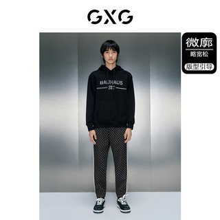 GXG男装 商场同款拉浆印花黑色连帽卫衣 23年冬季GEX13129114 黑色 170/M