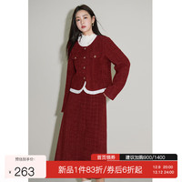 独束大码女装时尚套装女冬红色半身裙氛围感优雅大气时尚两件套 外套 M