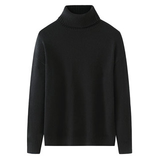 JEANSWEST 真维斯 毛衣男士秋冬季高领加厚保暖针织衫青少年修身纯色休闲打底衫 黑色 M