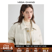 VEGA CHANG哑光PU皮羽绒服女20小个子白鸭绒短款外套 米色 S