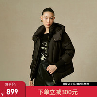 艾莱依（ERAL）国风短款羽绒服女2023连帽设计感绗缝鸭绒保暖外套冬季 玄色 160【110-130斤】M