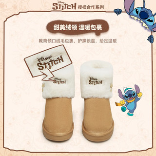 天美意靴子女商场同款史迪奇联名保暖棉鞋女雪地靴2023冬BI091DD3 安琪粉 35