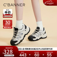 C.BANNER千百度复古松糕厚底鞋冬增高休闲鞋轻便老爹鞋女运动鞋 白色/黑色 34